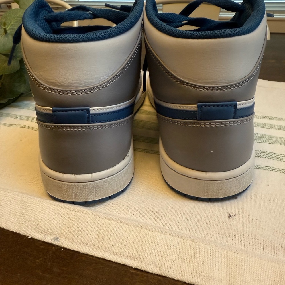 Jordan Gray and Blue High-Top Sneakers